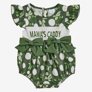 New Green Baby Bow Golf Print Romper with Front Bows  3 months